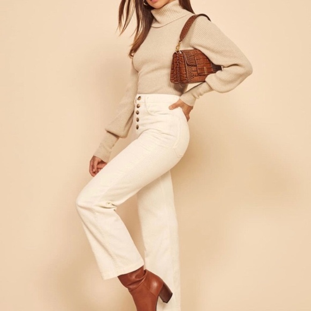 Reformation Austin Pant Corduroy Cropped Wide Leg in Ivory Size 28